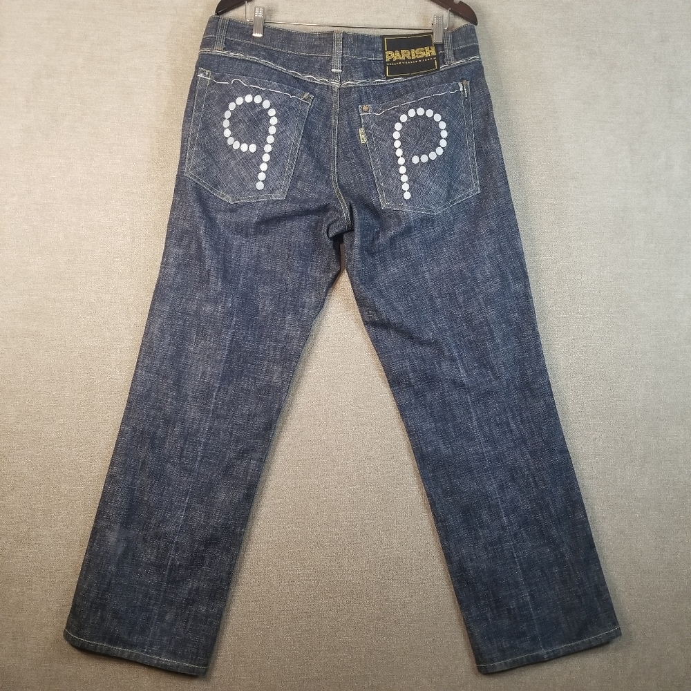 Parish Nation Button Fly Mens 38x32 Jeans Blue Straight Leg Denim (977)